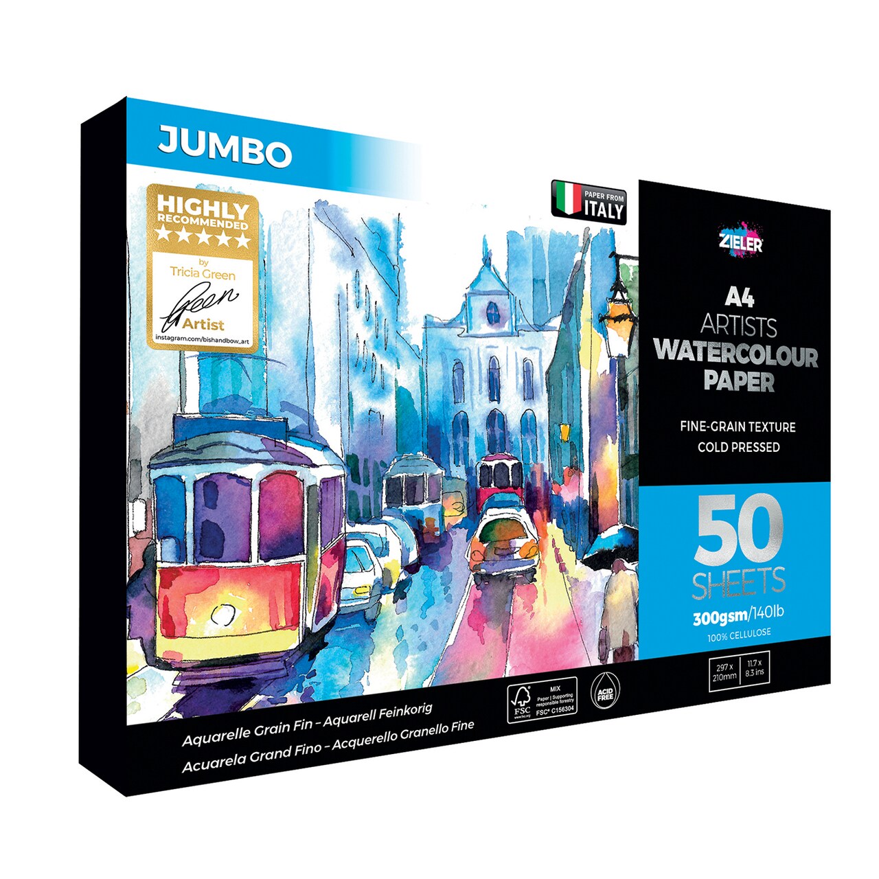 Zieler A4 Artists Watercolour Paper Fine Grain Texture Jumbo 50 sheets